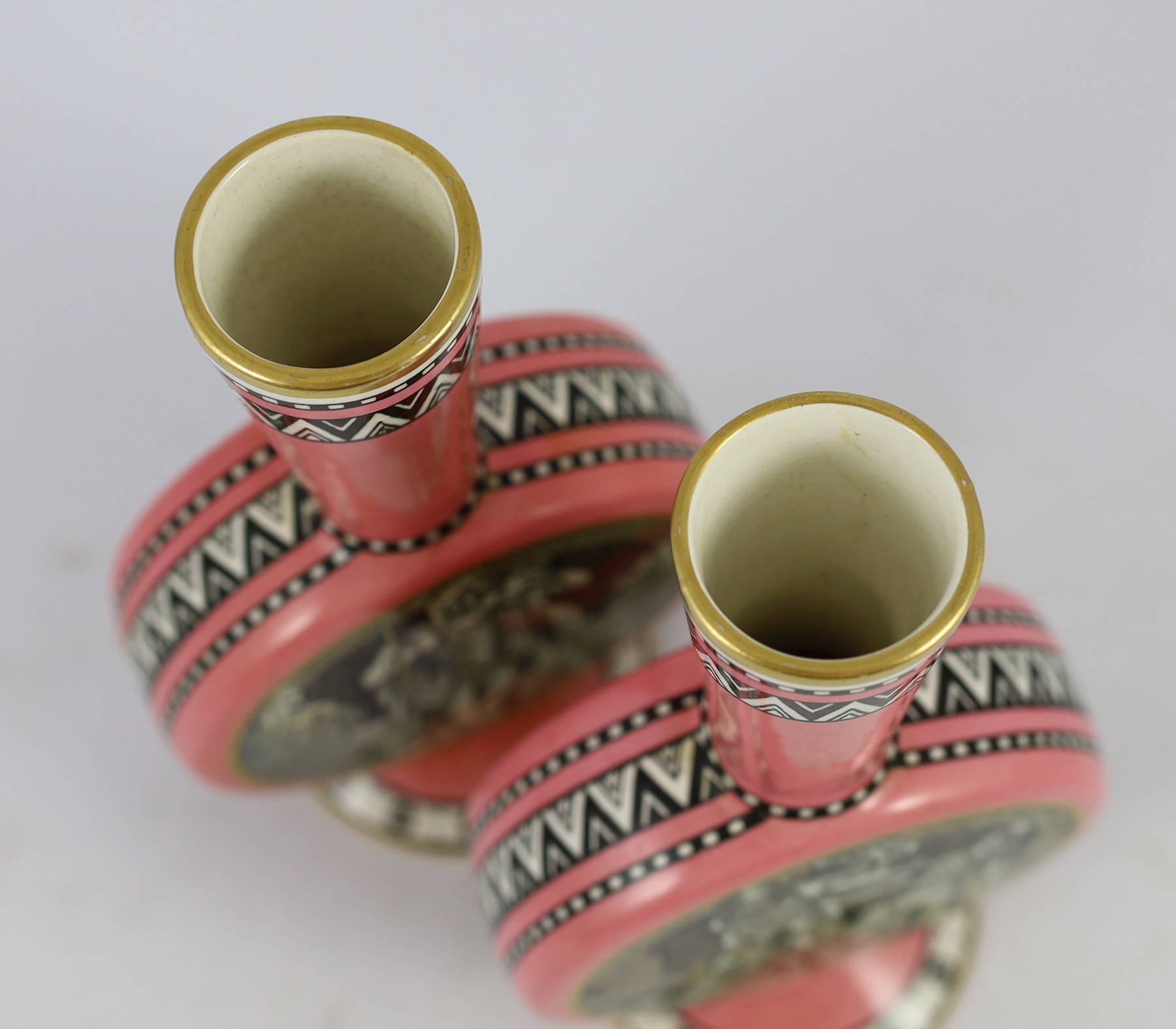 A pair of Minton moon flasks, designed by John Moyr Smith, c.1875, 24.5cm high